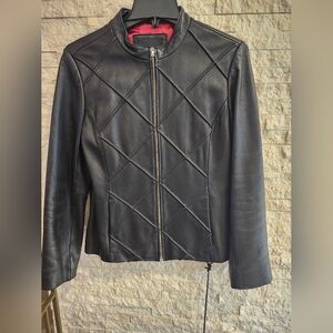 Vintage Mossimo Black Quilted Diamond Leather Jacket Size Medium